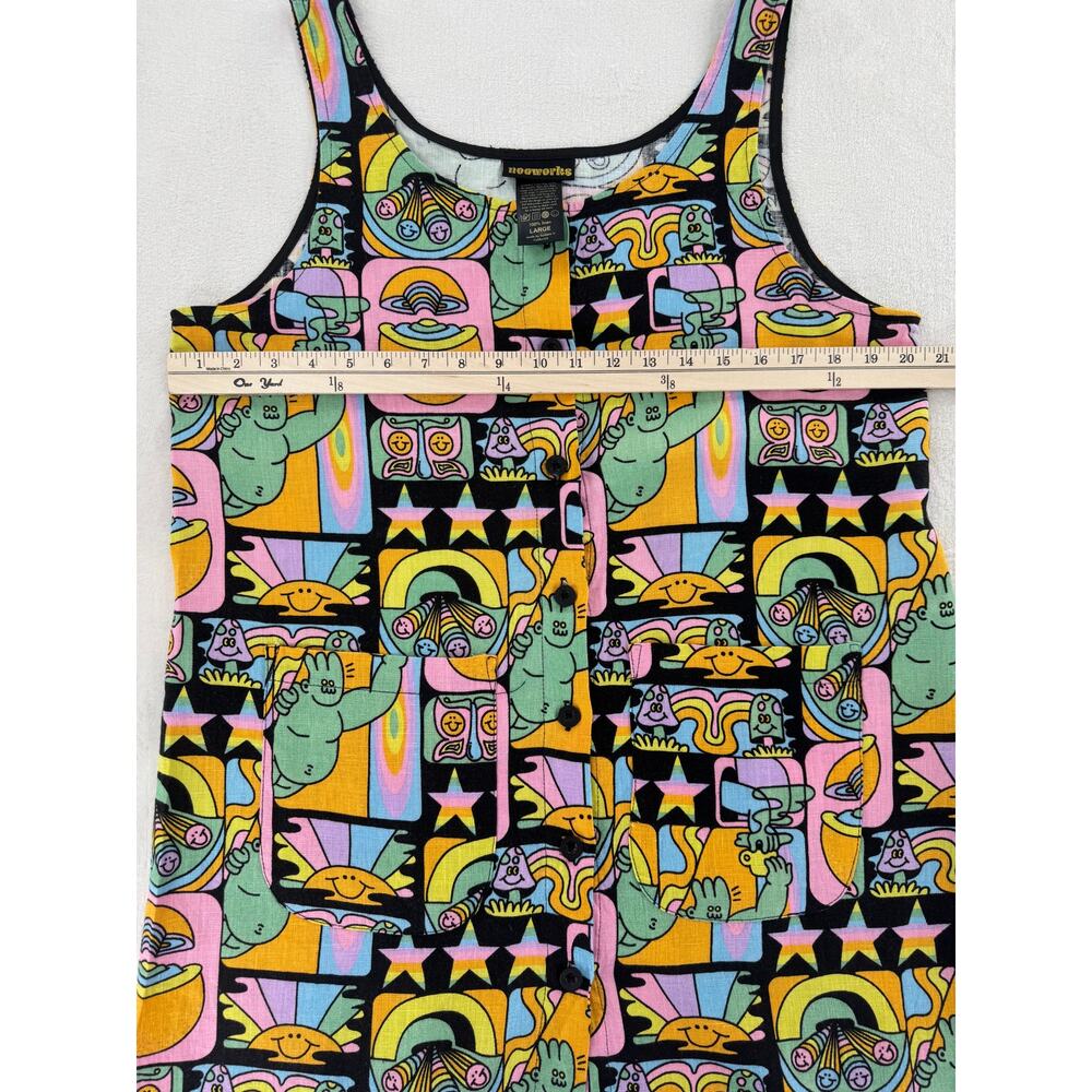 Nooworks Dreyfus 100% Linen Dress Black Rainbow Mushroom Tank Whimsical L - Picture 8 of 11